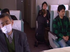 Asian Stewardess Takes Double Penetration from Horny Travelers