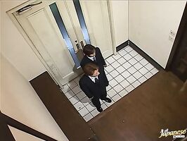 Dress Still On – She Seductively Services Two Horny Guys At Once